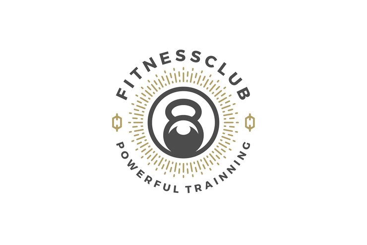 PSD gymnastikverein vintage kreis logo design vorlage schwergewicht hanteln sport-trainingsausrüstung