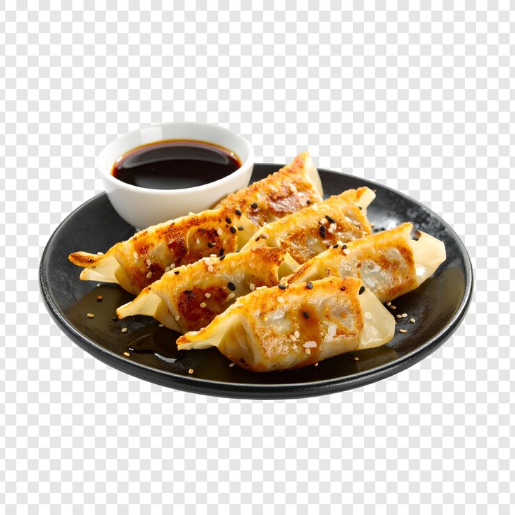PSD gyoza de bolinhos asiáticos servidos com molho de soja