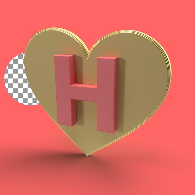 H renderização 3d no design de letras de amor dourado para o conceito de dia dos namorados design de alta qualidade