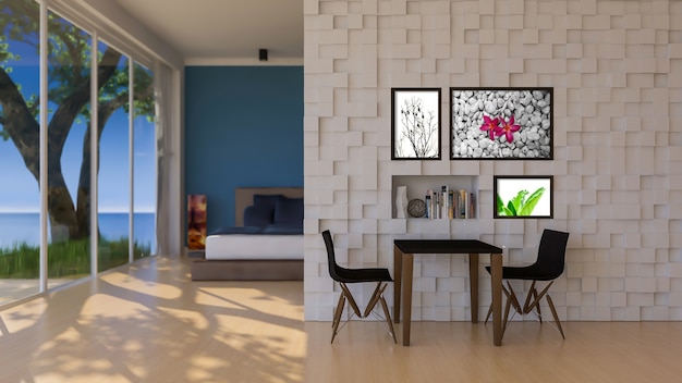 Habitación con cama 3D