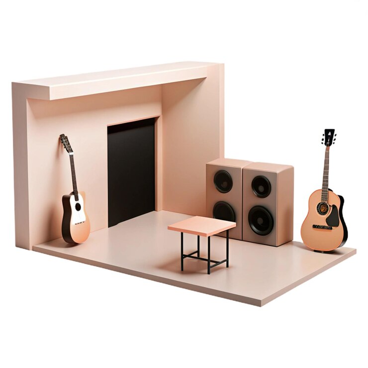 PSD una habitación con una guitarra y una guitarra en la pared