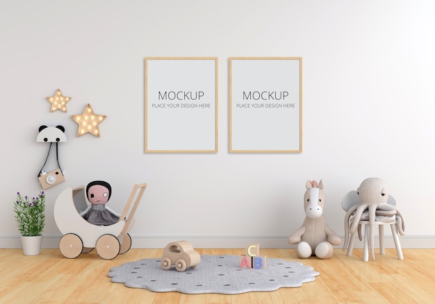 PSD habitación infantil blanca con maqueta de marco