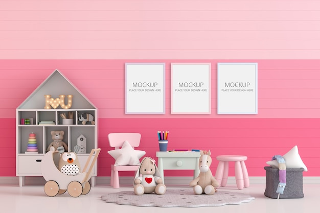 Habitación infantil rosa con maqueta de marco