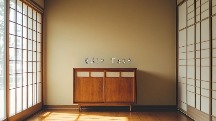 PSD habitación minimalista con gabinete de madera pantallas shoji y luz solar