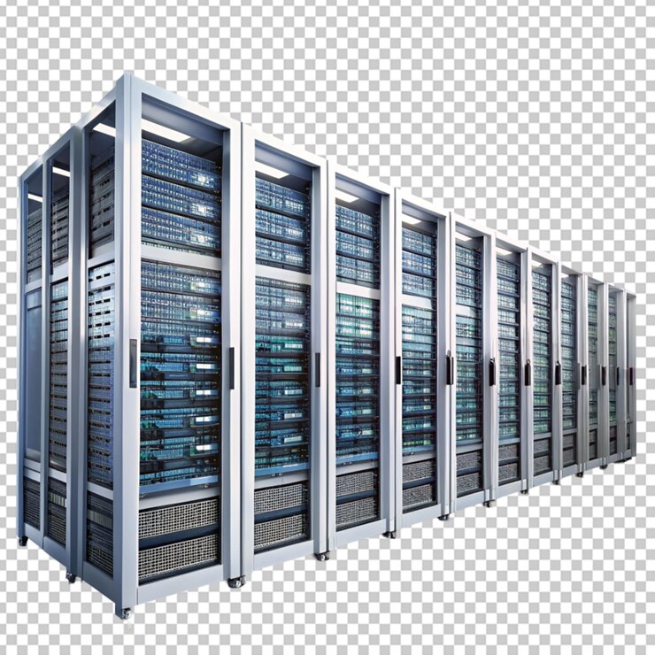 PSD habitación de rack de servidor en un fondo transparente