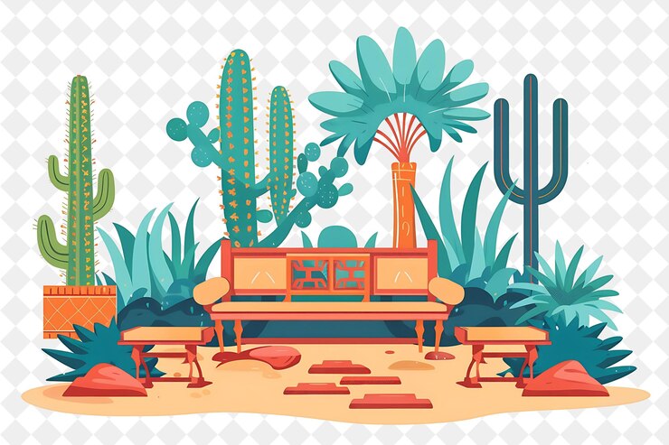 PSD una habitación con un sofá y un cactus y un caktus