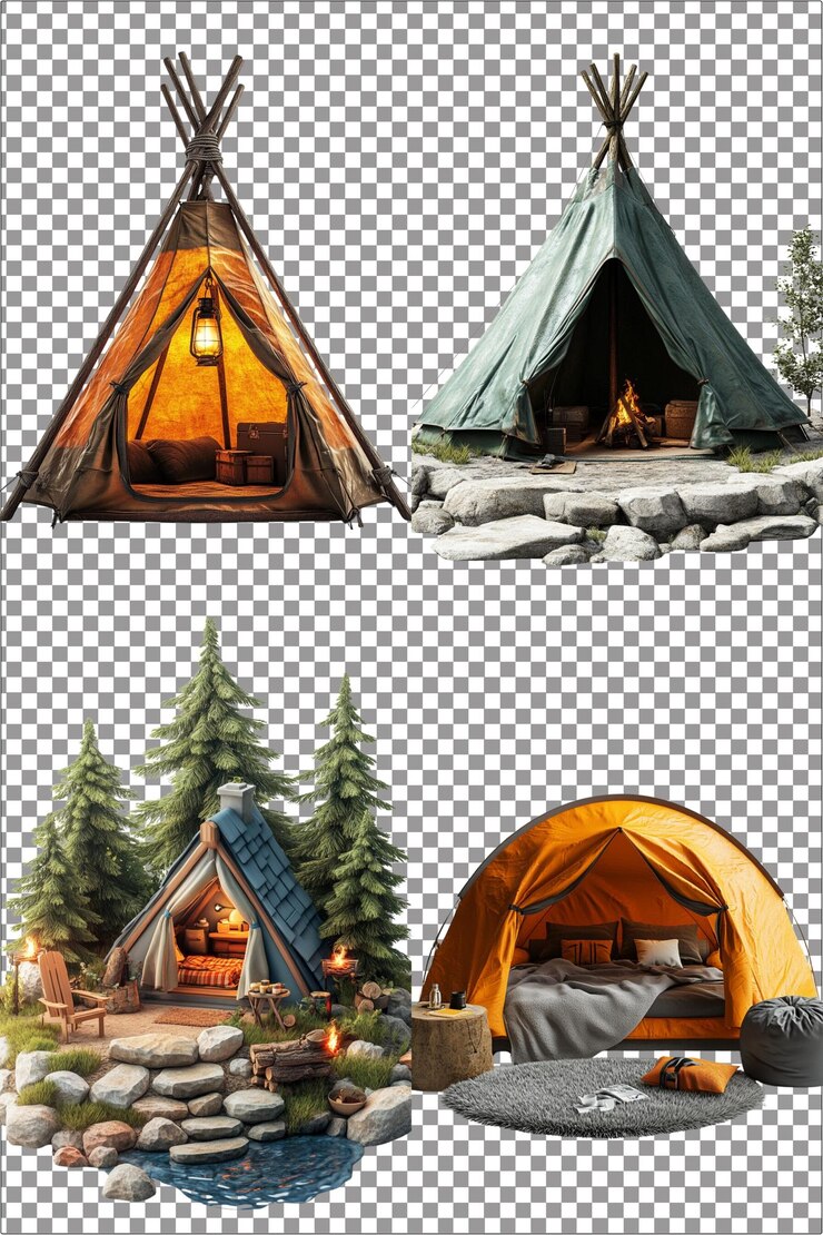 hacer icono de campamento hiperrealista PNG aislado con fondo transparente claro muy detallado