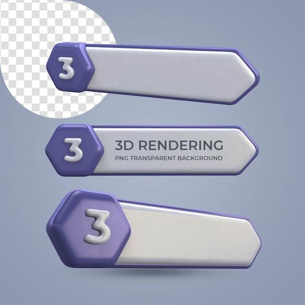 Para hacer la lista de banner número 3 representación 3d fondo transparente aislado