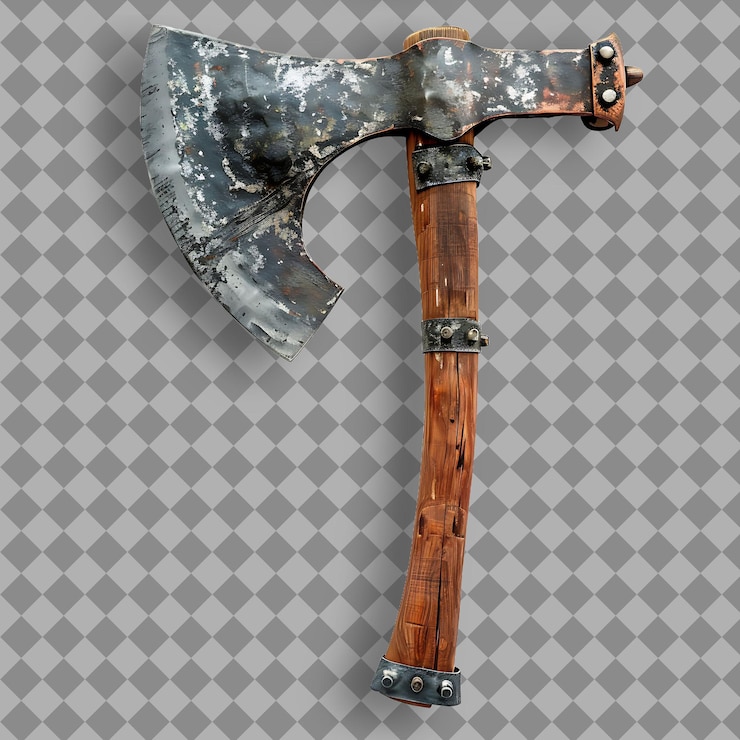 PSD hacha de guerra de cobre de servicio pesado vintage con una hoja ancha un activo de juego png duradero en un fondo limpio