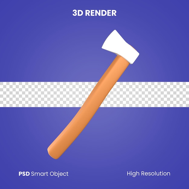 PSD hacha de madera 3d render aislado