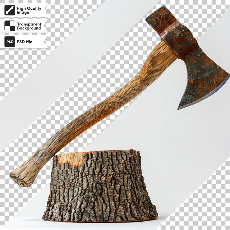 PSD el hacha se muestra con la palabra " madera " en ella.