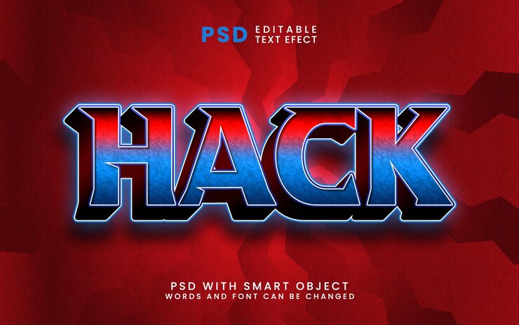PSD hackear plantilla de efecto de texto editable 3d cibernético de seguridad