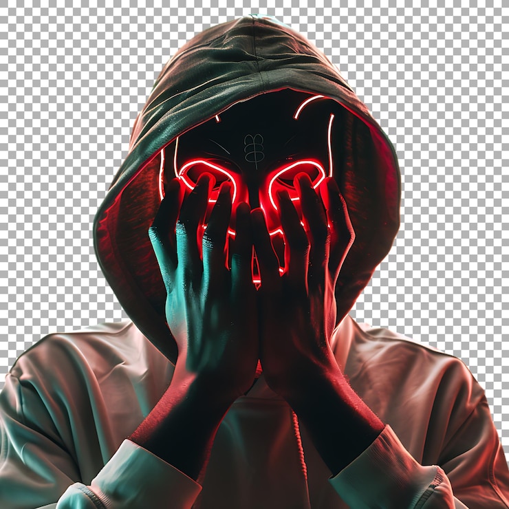 PSD hacker anónimo con máscara en un fondo transparente generado por ai