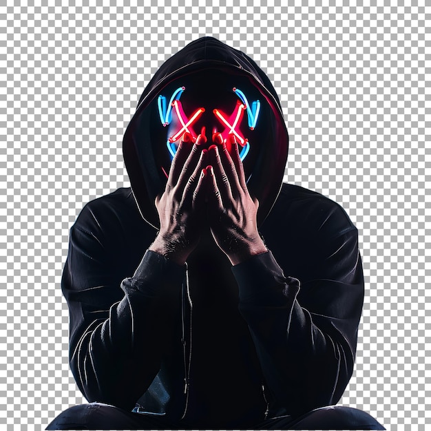 Hacker anónimo con máscara en un fondo transparente generado por AI