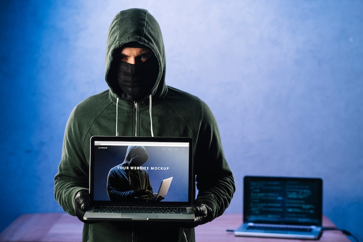 PSD hacker con mockup portatile