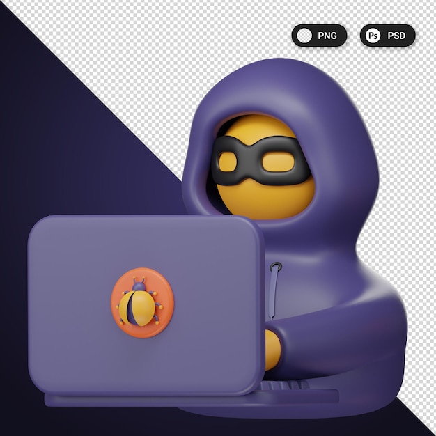 Hacker icônes de cybersécurité set ux ui éléments de conception web rendu en 3D