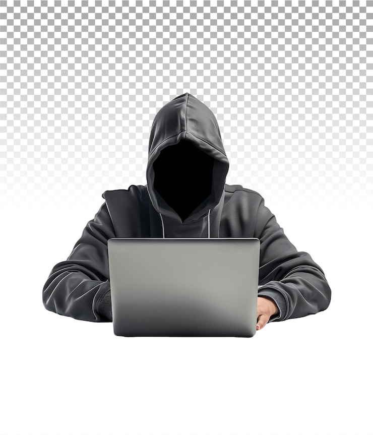PSD hacker en el portátil en un fondo transparente