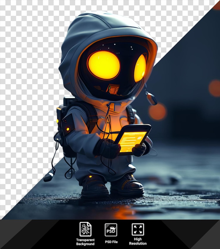 PSD hacker psd en una máscara de gas sosteniendo un teléfono celular png