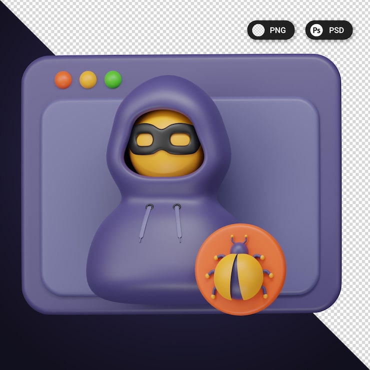 PSD hacking di siti web icone di sicurezza informatica set ux ui elementi di web design rendering 3d