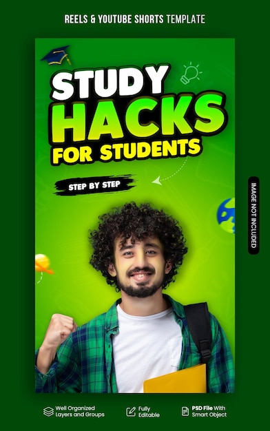 Hacks de estudio para estudiantes - Reels plantilla de cortometrajes de YouTube