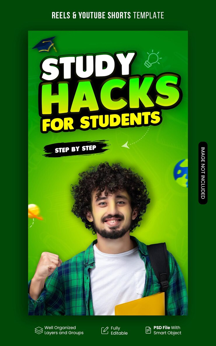 Hacks de estudio para estudiantes - Reels plantilla de cortometrajes de YouTube
