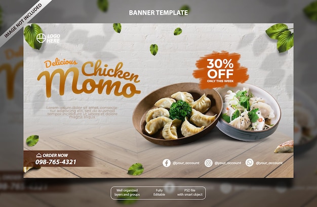 Hähnchen momo asiatisches essen banner realistische vorlage