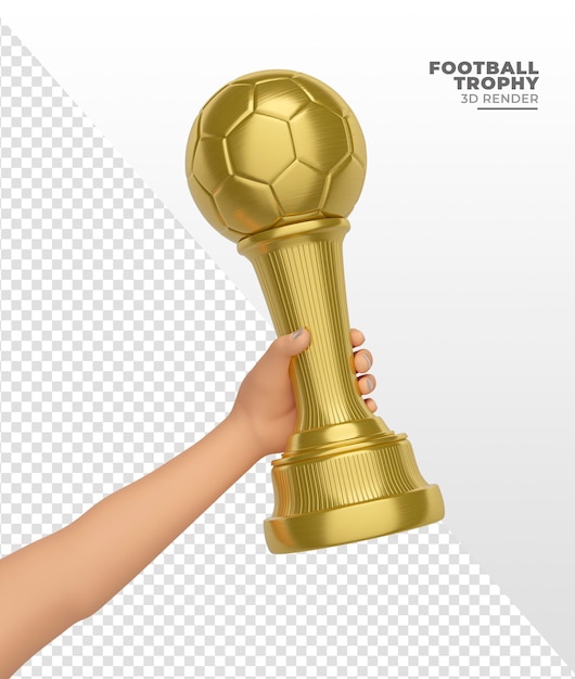 Händchenhaltende realistische Fußballtrophäe in 3D-Rendering