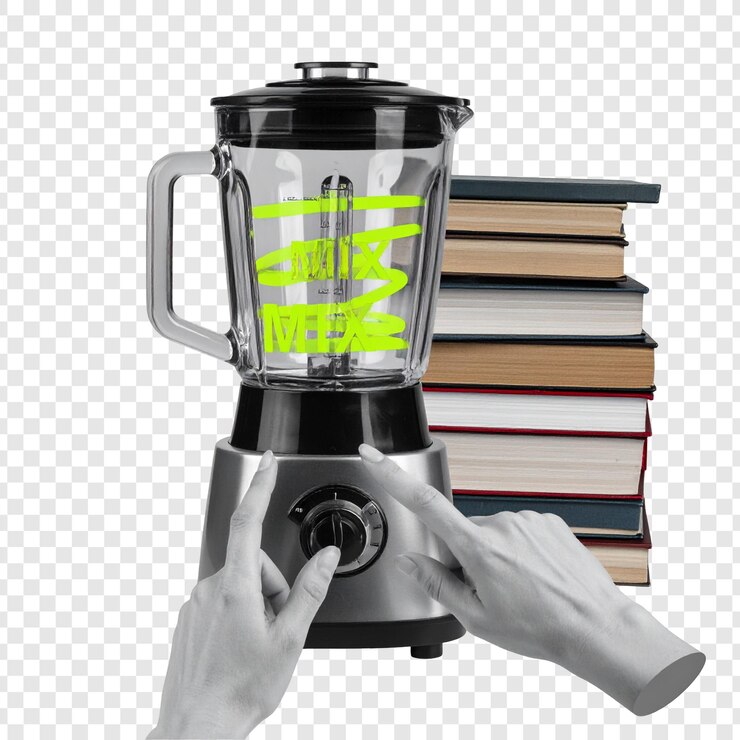 PSD hände, die die steuerbücher des mischers anpassen, im hintergrund gestapelt