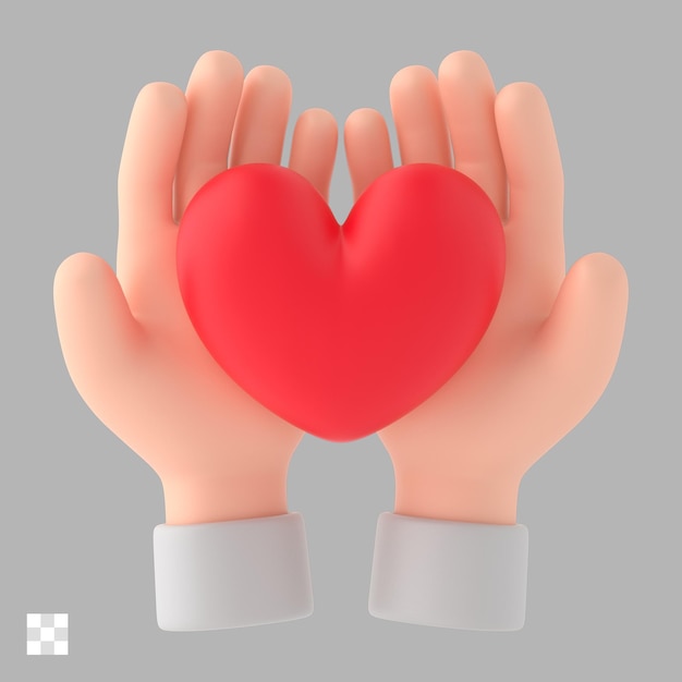 Hände, die ein Herz halten 3D-Symbol psd
