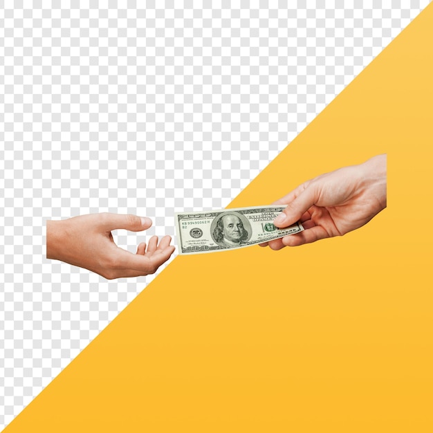 Hände, die eine Dollarnote halten