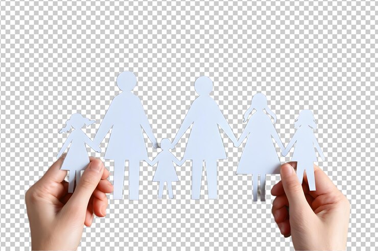 PSD hände halten ausgeschnittene familienfiguren