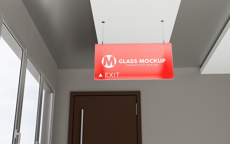 PSD hängeschild acrylglas mockup, wegweiser - psd mockup