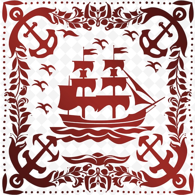 Hafenumriss mit schiffen und anker schiffe, die herum segeln illustration dekorationsmotive sammlung