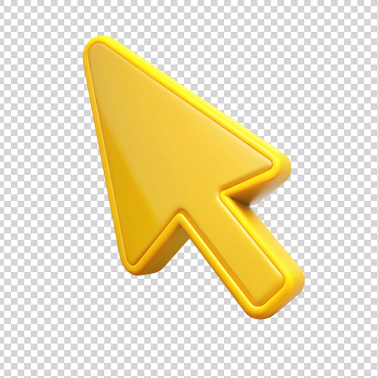 PSD haga clic en el icono del cursor amarillo 3d aislado en fondo transparente
