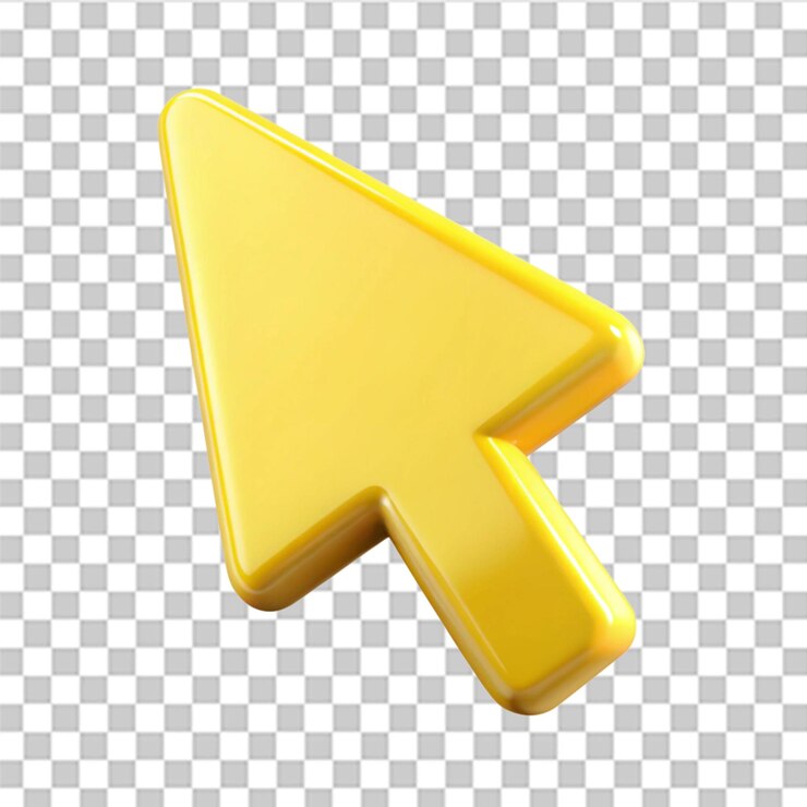 PSD haga clic en el icono del cursor amarillo aislado en 3d sobre un fondo transparente