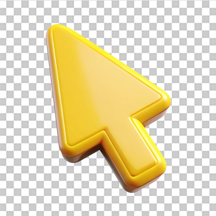 PSD haga clic en el icono del cursor amarillo aislado en 3d sobre un fondo transparente