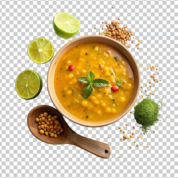 Haga una imagen visualmente atractiva de un cuenco de chicken dal reconfortante