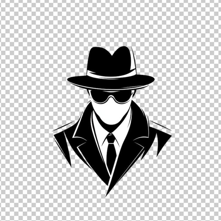 PSD haga un logotipo de un espía secreto minimalista en un fondo transparente