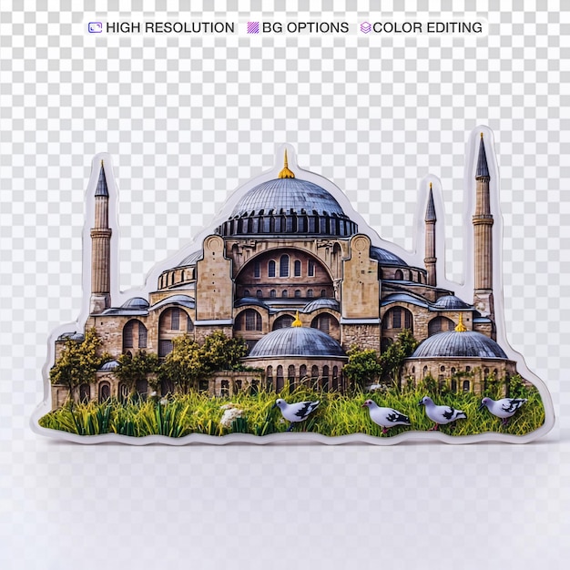 Hagia Sophia Kühlschrankmagnet umgeben von Tauben und grünem Gras