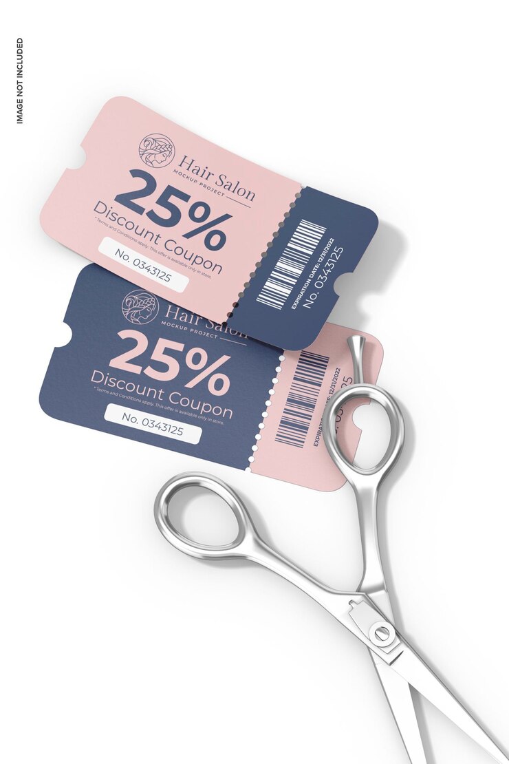 PSD hair salon discount coupon mockup high angle view