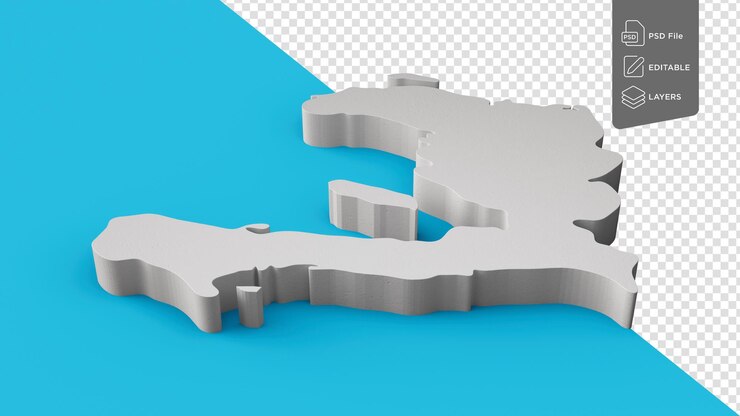 PSD haiti 3d map geography cartography and topology on sea blue background 3d illustration