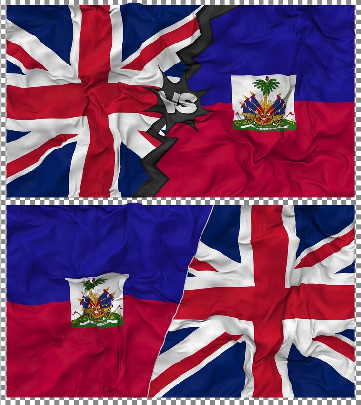 PSD haití contra el reino unido media bandera combinada tejido bump textura renderización 3d