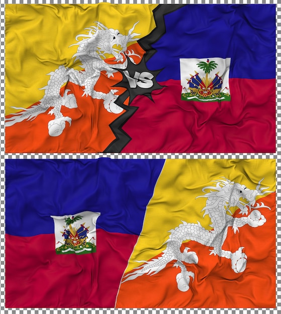Haiti contro il Bhutan Metà bandiera combinata Tessuto Bump Texture Rendering 3D