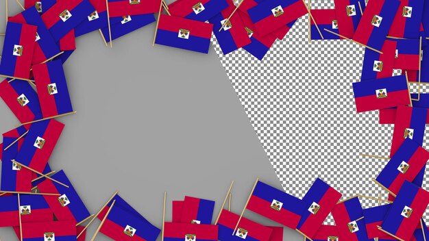 Haiti Paper Flag scattered around the frame 3D Rendering