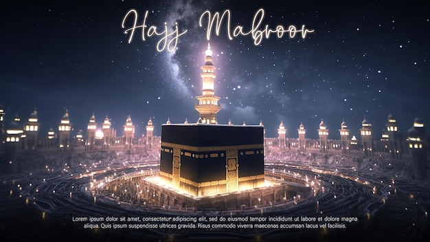 PSD hajj mabroor poster banner com holy kaaba em meca