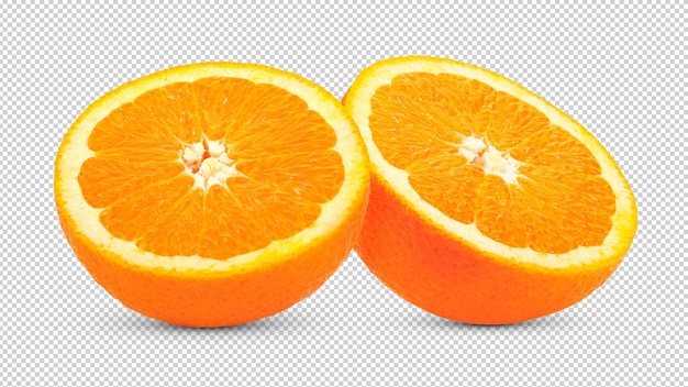 PSD halbe orangefarbene frucht isoliert auf alpha-schicht-hintergrund