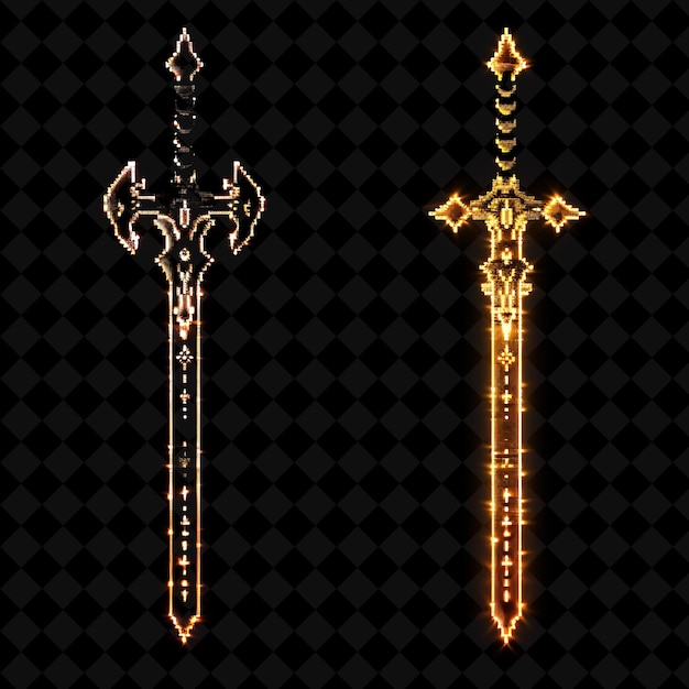 PSD halberd pixel item com design medieval e cabeça de leão e fl y2k shape neon color art collections