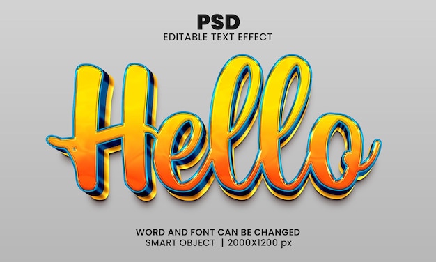 Hallo 3D bearbeitbarer Texteffekt Premium Psd mit Hintergrund