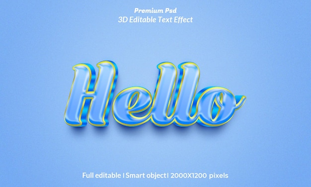 Hallo 3D-Textstil-Effektvorlage Premium Psd