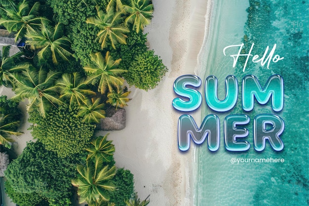 Hallo sommer banner vorlage mit foto entspannende luft strand szene sommerferien urlaub vorlage